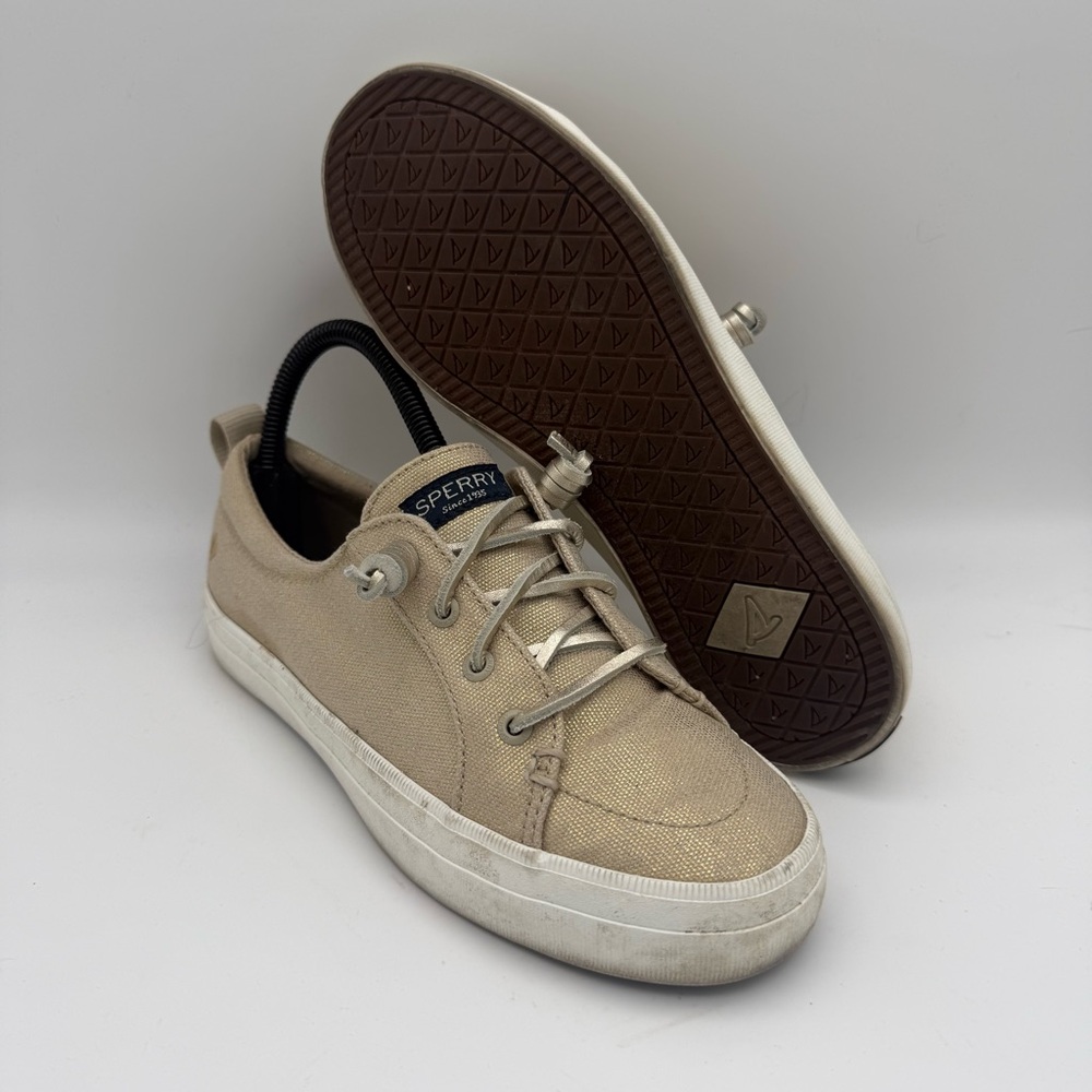 Women’s Sperry Crest Vibe Top-Sider Beige Shimmer Casual Boat Shoes Size 6.5